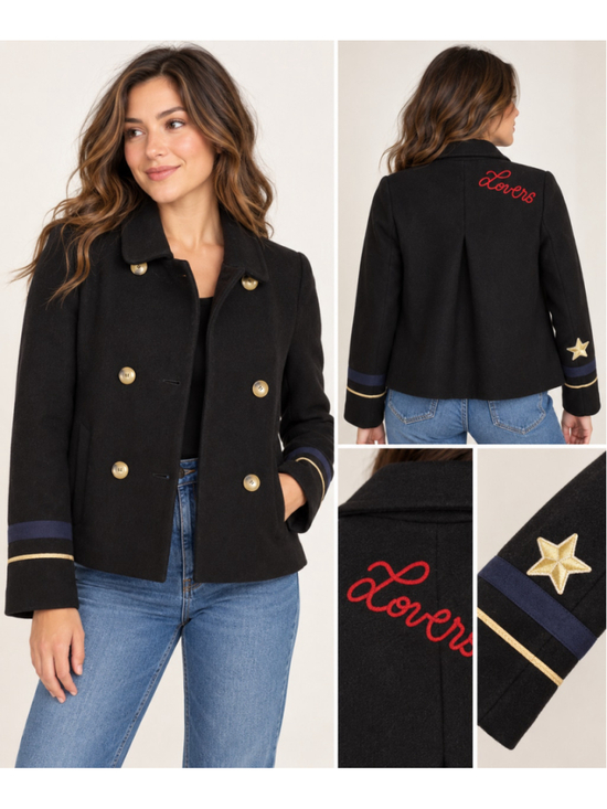 Zara Jackets & Blazers - Zara Trafaluc XS Wool Blend Military Peacoat Lovers Embroidered Black Jacket